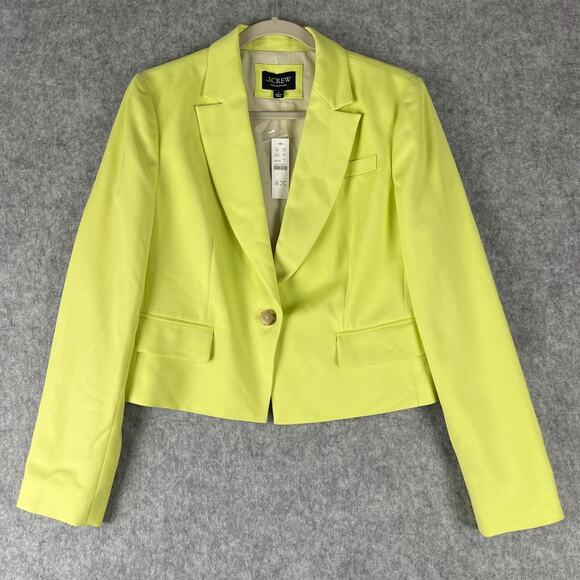 J Crew Cropped Drapey Twill Blazer Womens 6 Light Kiwi Stretch Preppy Career NEW - Picture 1 of 16